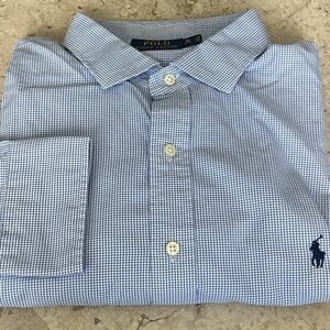 Polo Ralph Lauren Shirt Mens 18 34/35 Blue Check Button-Down Long Sleeve preppy